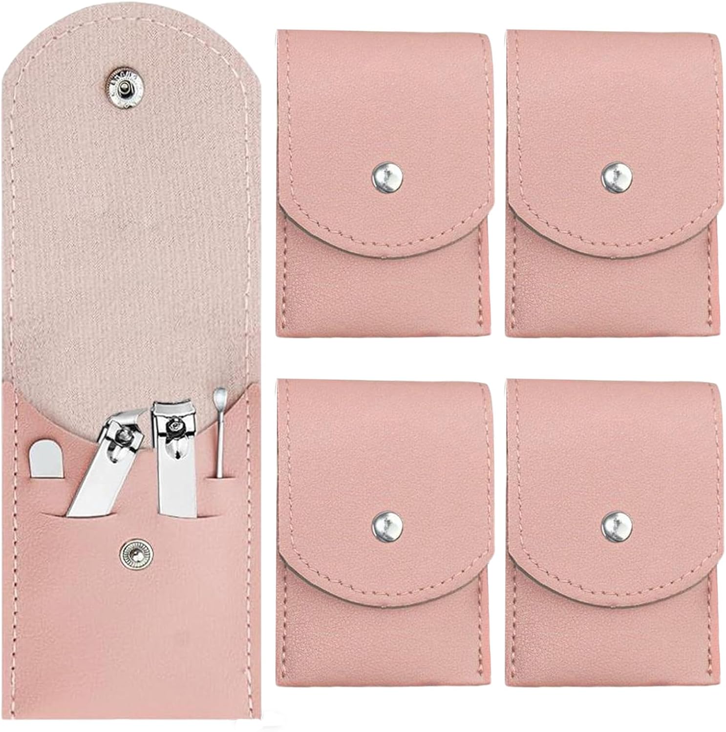 24 Sets Travel Manicure Set Professional Nail Clipper Kit Bulk,4 in 1 Adult Stainless Steel Travel Manicure Kit with Case Individually Wrapped Nail Clippers Bulk for Homeless,Hotel,Charity（Pink）