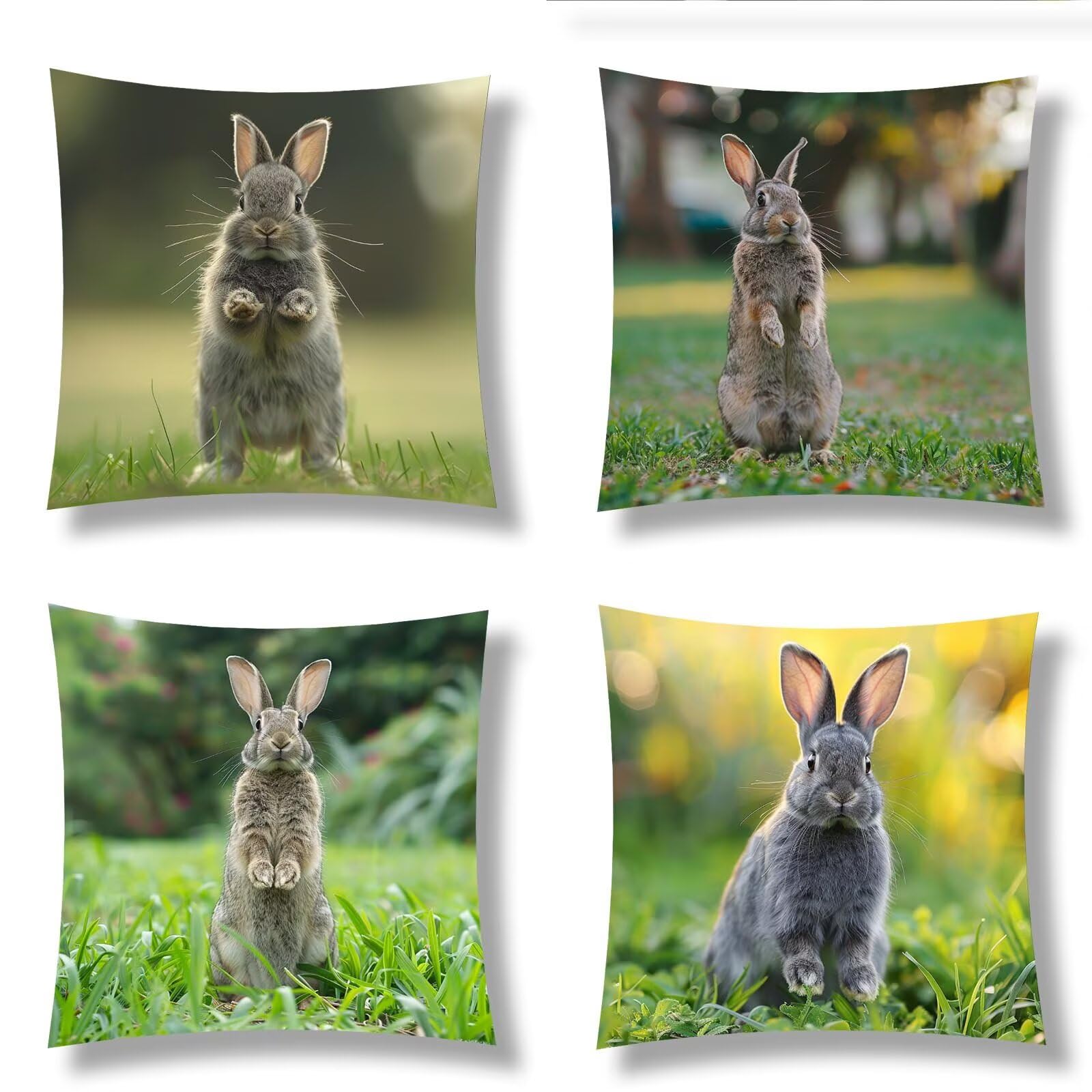 Cadeau decoration maison et salon : lot de 4 coussins de jardin vert motif animalier