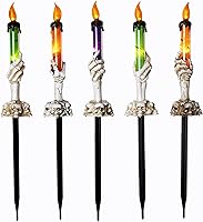 Vista 8 de WATERGLIDE Juego de 5 estacas de luz para velas de Halloween, diseño de manos de esqueleto, resistentes al agua, funciona