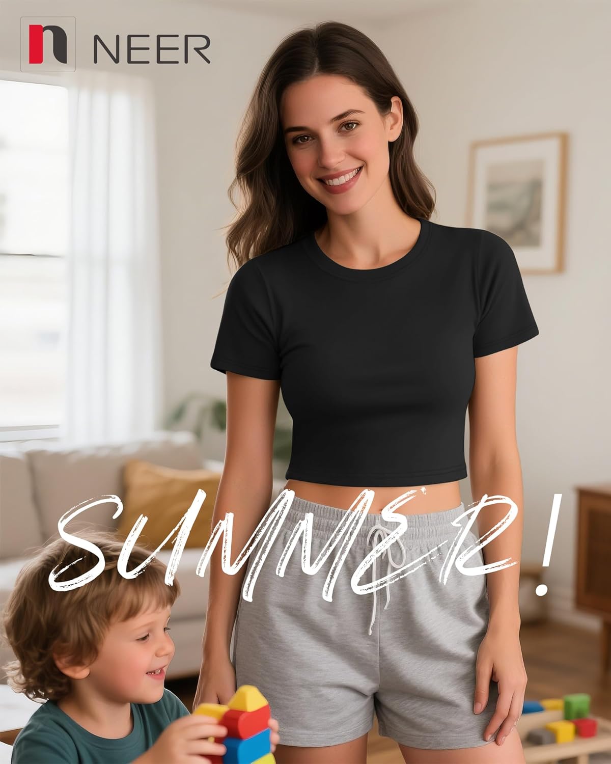 Neer 3 Pack Women's Crop Tops, Crew Neck Short Sleeve Cropped Shirts Slim Fitted Summer Casual Workout Basic Tight Tees - Image 4