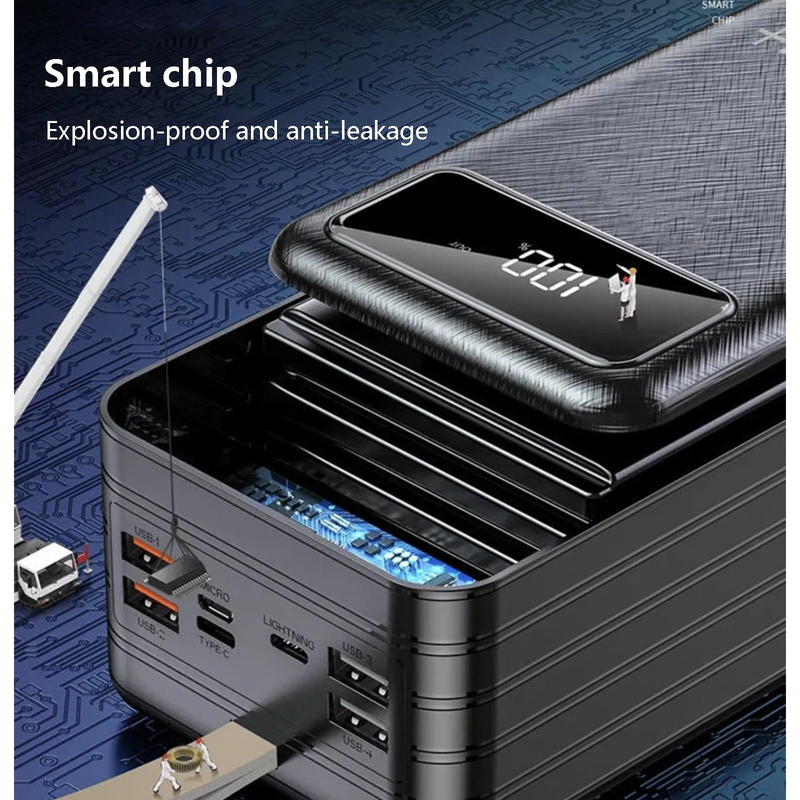 Cargador Portátil Power Bank 60000 Mah Paquete De Batería De Gran Capacidad Carga Súper Rápida De 22.5W Carga 4 Dispositivos Al Mismo Tiempo Para Teléfonos Inteligentes, Tabletas, Consolas De Juegos(W