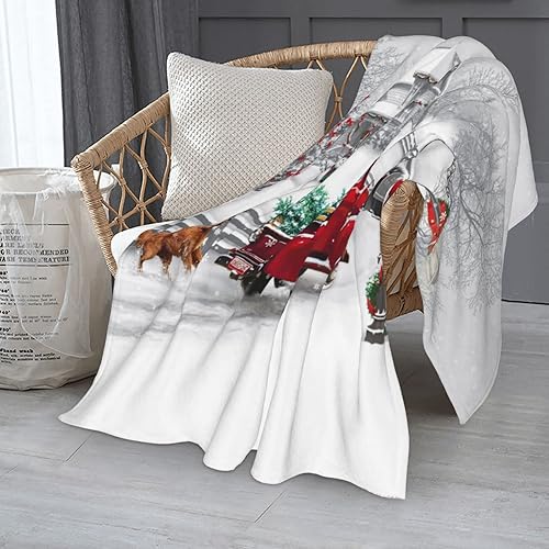 Miniatura 2 de JOOCAR Manta de Navidad para vacaciones de invierno, color rojo nieve, camión y perro, manta de felpa suave y cálida para cama, sofá, silla (color