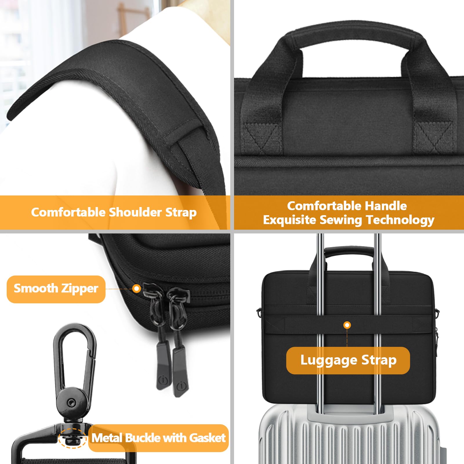 ZYB Grand Capacité Sacoche Ordinateur 15.6-16 Pouces,Étanche Sacoche PC Portable 15.6 16 Pouces Housse Protection Sac à Bandoulière Pochette pour 15-15.6" Laptop/Lenovo/HP/Dell/Acer/MSI/ASUS etc-Noir