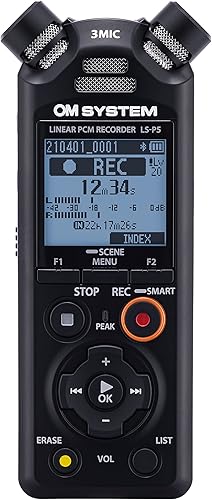 Olympus OM System LS-P5 - Grabadora PCM con 3 micrófonos tresmic, Bluetooth, modo de micrófono USB compuesto, sonido de alta resolución, filtro de