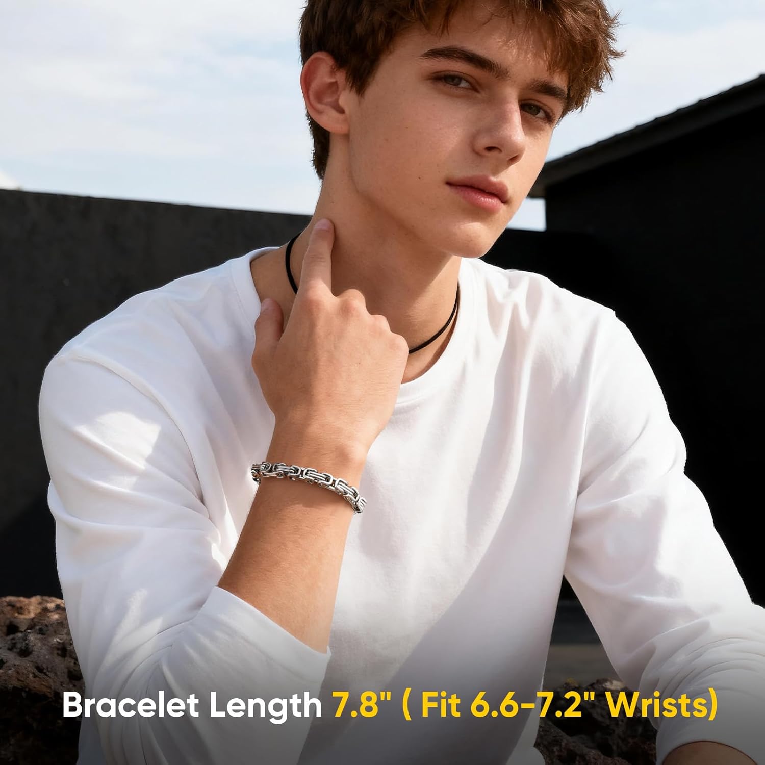 Valentines Day Gifts for Him : To My Man/Husband/Son Bracelet: 6.2mm Width Stainless Steel Link Bracelets,Men's Byzantine Handchain Jewelry,Birthday,Anniversary Present for Him,Boyfriend Gift Cad - Image 6