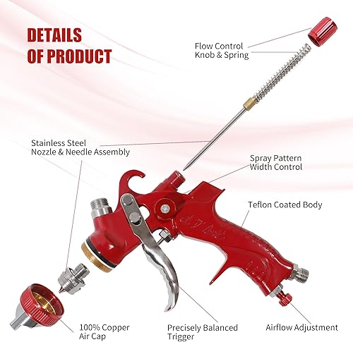 Miniatura 5 de HVLP - Pistola pulverizadora con 5 boquillas de 1.41.72.02.50.118 in, pistola de pintura con 10 tazas y tapas desechables de 600 cc, kit de pistola