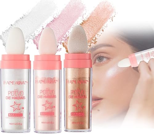 Polvo De Hadas - 3 piezas de polvo iluminador de purpurina corporal en barra de hadas para maquillaje brillante y brillante, contorno de rubor de