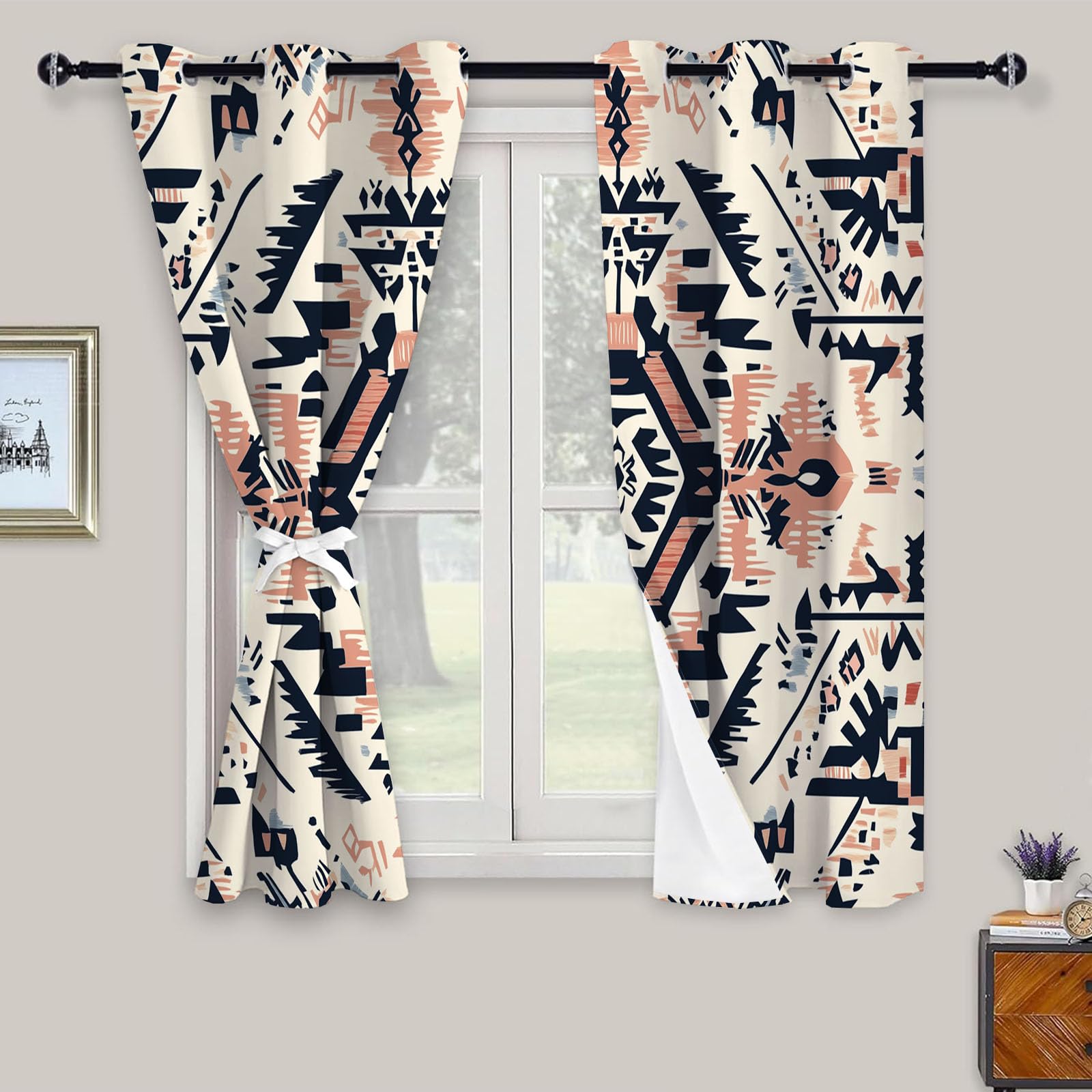 Opacas Cortinas Salon Modernas 2 Piezas 140 x 260 cm, Estilo Retro Étnico Cortinas Térmicas Aislantes Frío Calor y para Dormitorio, Salón y Cocina con Ojales