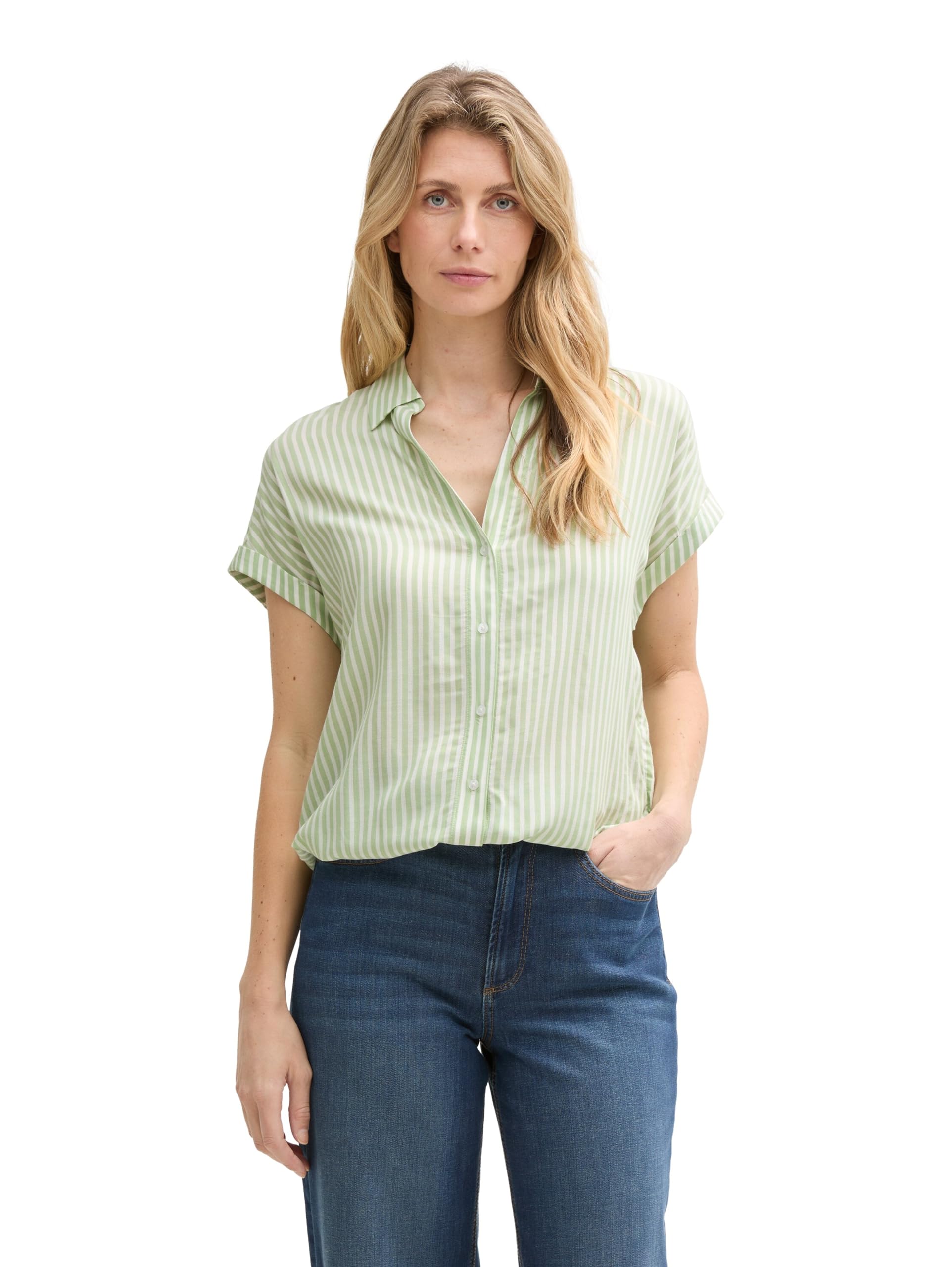 Tom Tailor Damen Loose Fit Bluse mit Streifenmuster