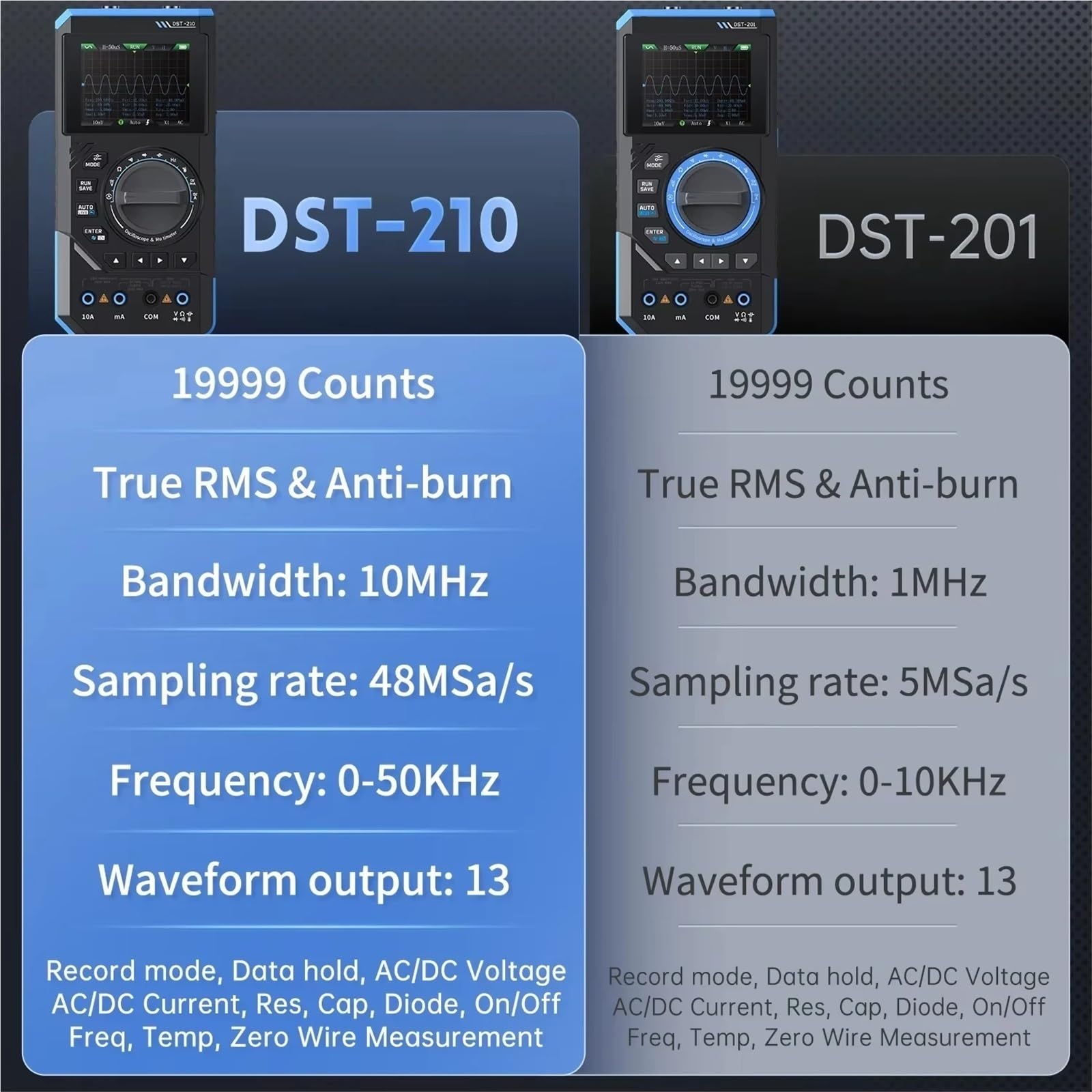 Osciloscopio digital, Multímetro Digital Y Osciloscopio DST-210 DST-201 3 En 1, 19999 Cuentas, Herramienta Eléctrica Automotriz Portátil,para pruebas y análisis(DST-210 (10MHZ))