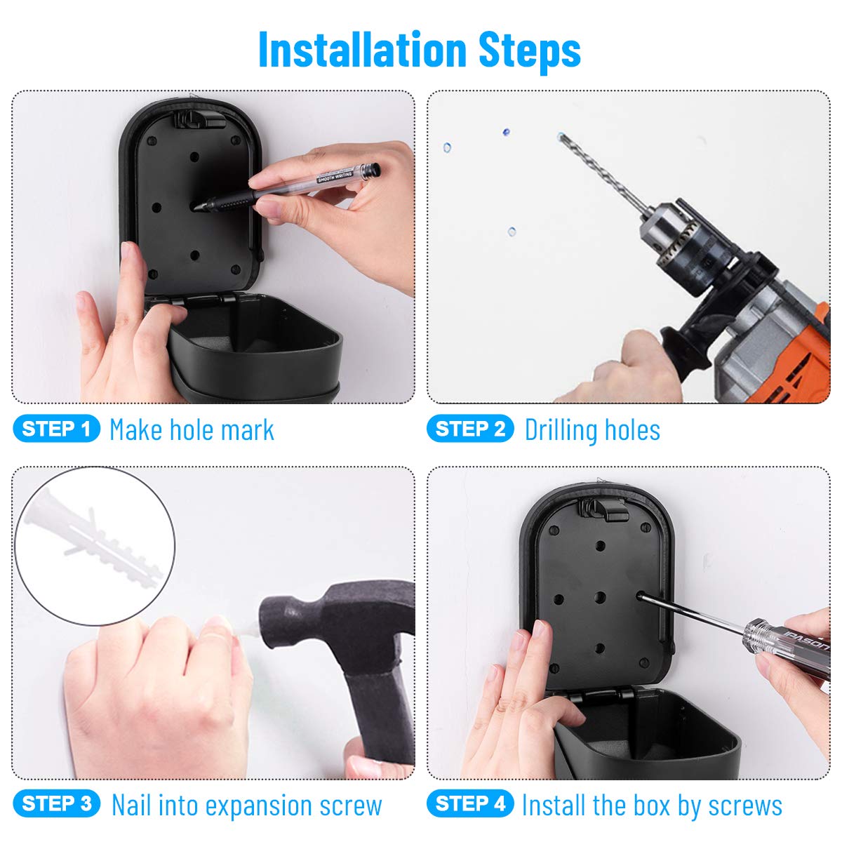 Cassaforte Chiavi BTNEEU Con Combinazione - Scatola Sicurezza Esterna Per Chiavi, 4 Cifre, Nero - Foto 6