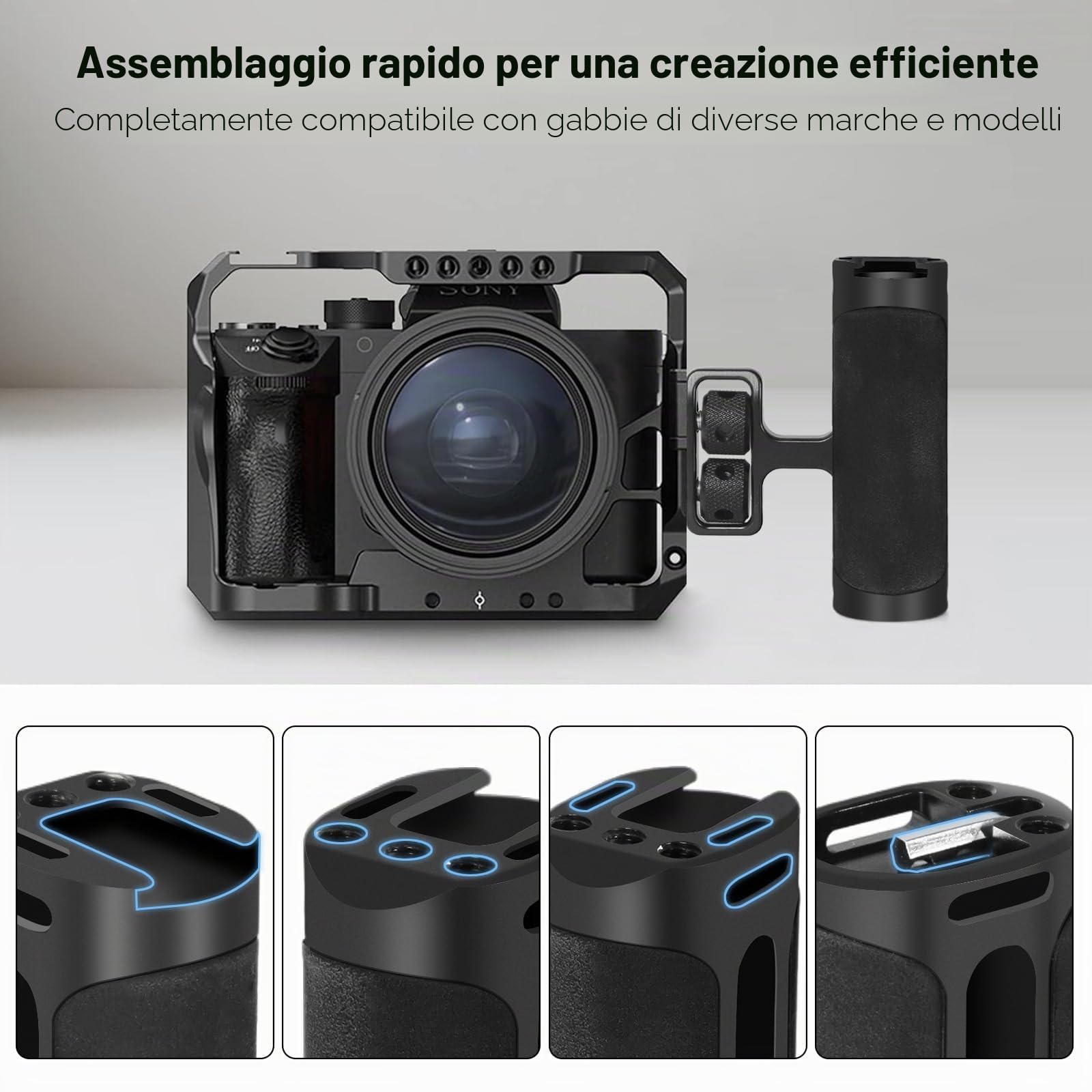 Maniglia sinistra destra regolabile maniglia maniglia maniglia laterale Mini con interfaccia scarpa Fredda e supporto a vite 1/4 "-20 per Gabbia fotocamera digitale