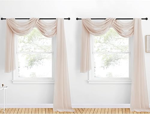 NICETOWN 2 Paneles Cortinas Transparentes Tipo Bufanda para Ventana Color Taupe A60 x L216 pulgadas, Cortinas Decorativas de Gasa Suave Texturizada