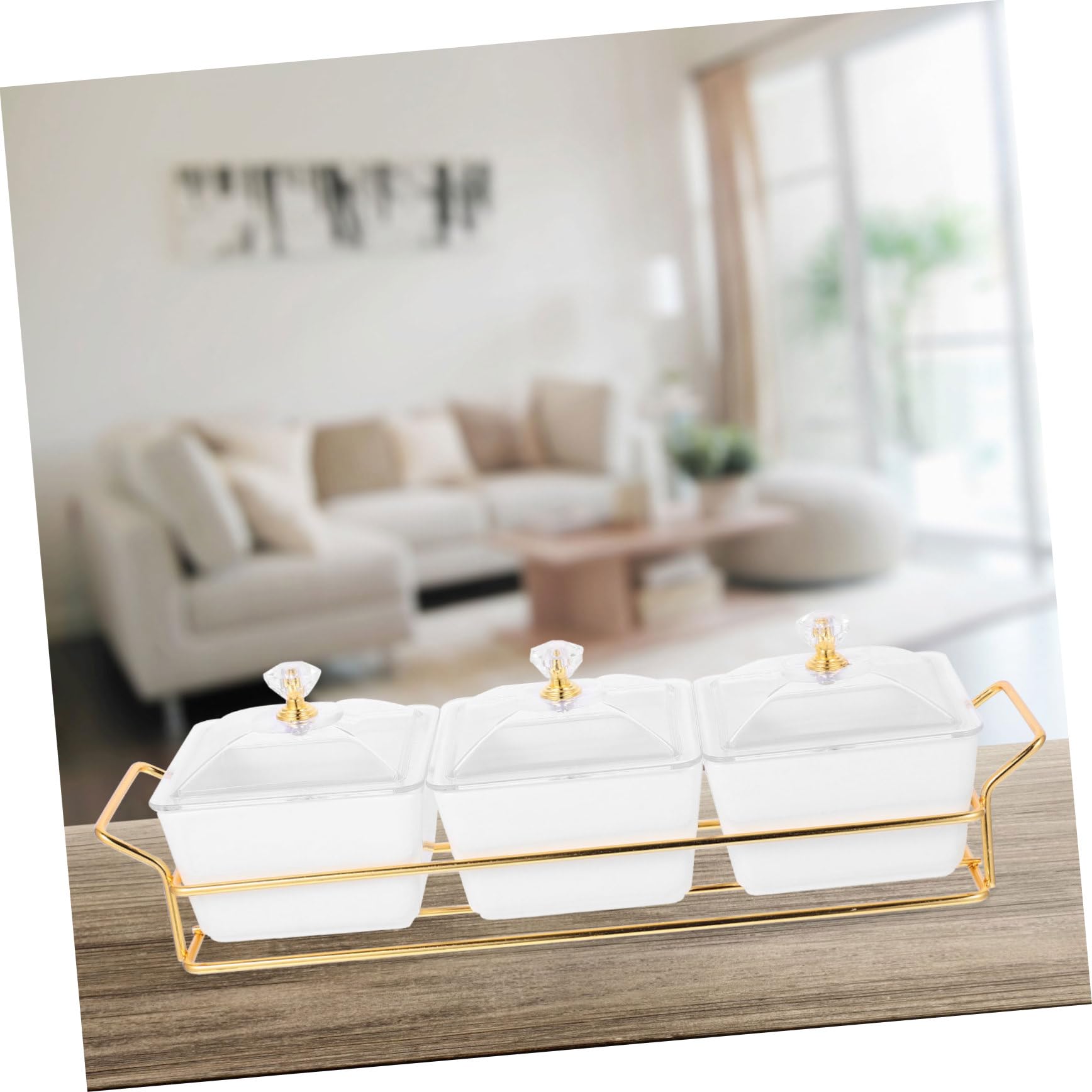 MAGICLULU Piatto Diviso in Ceramica Bianca Tre Scomparti, Finitura Liscia e Delicata, Coperchio Incluso, per Snack e Buffet Minimalisti