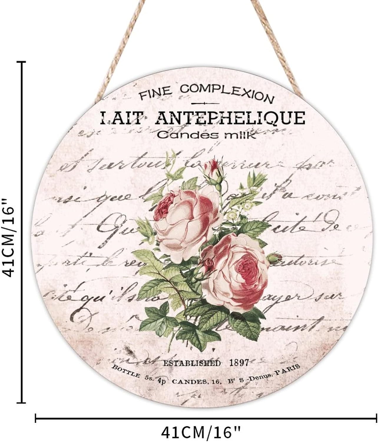 Vintage Front Door Round Wood Sign, French Vintage Flower Wood Door Sign, Rustic 16x16in Wall Hanging Sign Plaque for Front Door Entryway Porch Bar Pub Farewell Party Housewarming Gifts