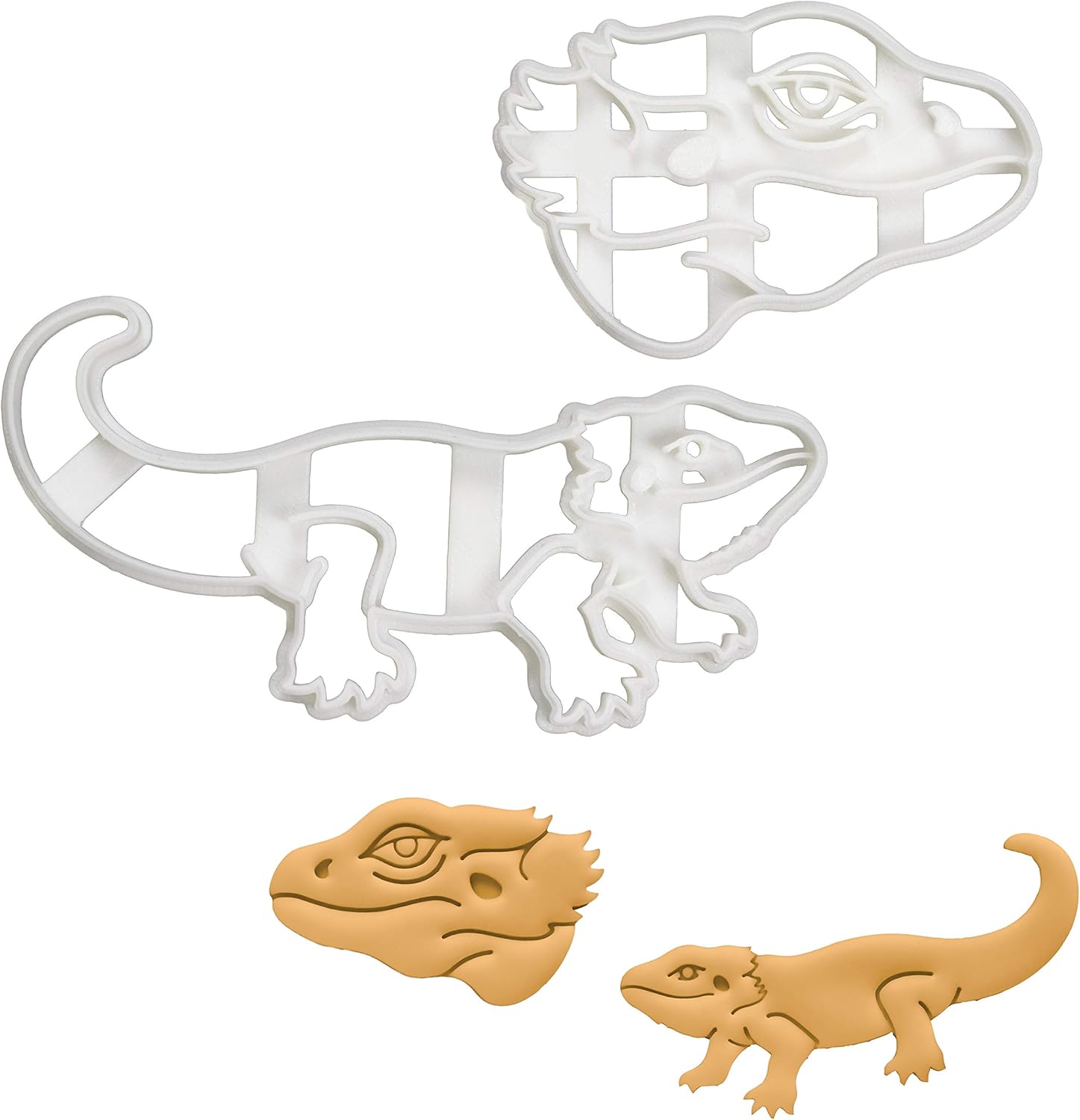 Set of 2 Pogona Bearded Dragon cookie cutters (Designs: Body and Face), 2 pieces - Bakerlogy