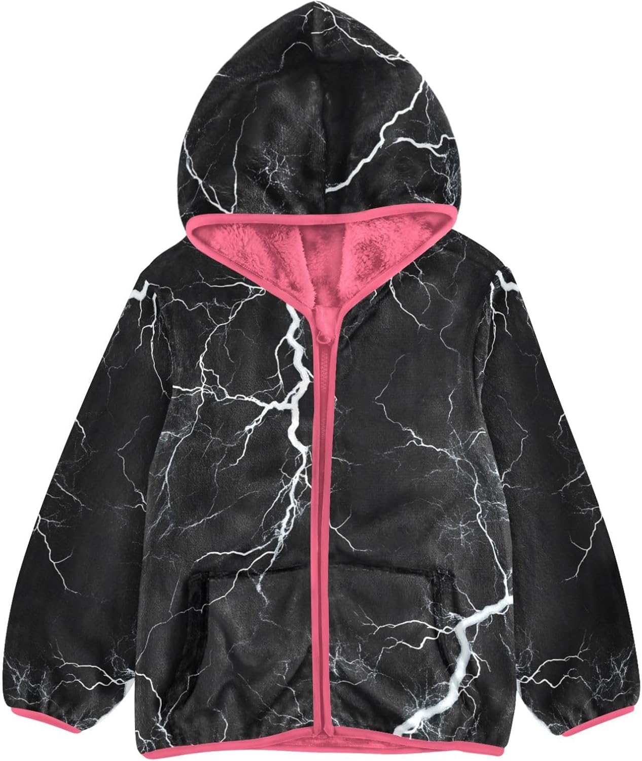 ALAZA White Lightning Black Hoodie Jacket for Girls Toddler Fleece Zip Up Coat Plush Jacket for 3 Years