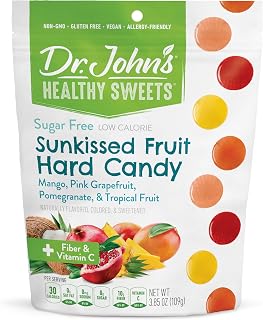 Dr. John’s Sugar Free Candy, Healthy Hard Candy with Zero Sugar, Low Calorie Snacks, Keto Friendly, Vegan, Gluten Free, Sunkissed Fruit, 24 Count, 3.85 OZ