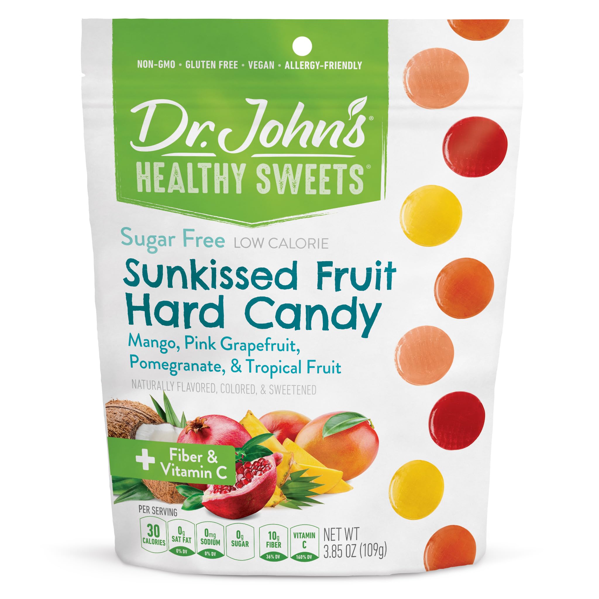 Dr. John’s Sugar Free Candy, Healthy Hard Candy with Zero Sugar, Low Calorie Snacks, Keto Friendly, Vegan, Gluten Free, Sunkissed Fruit, 24 Count,