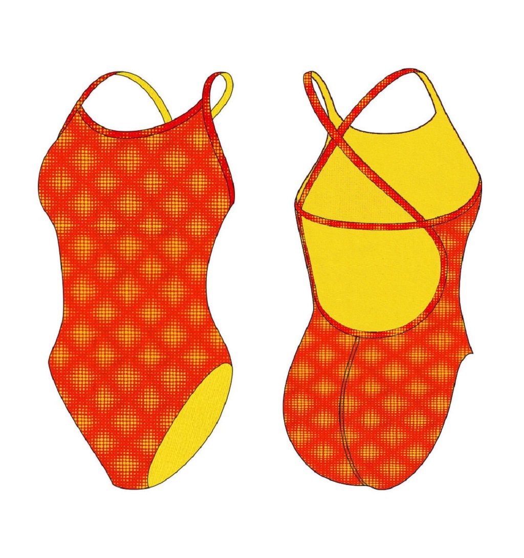 Women's Crossback One Piece Swimsuit - Orange with Dots