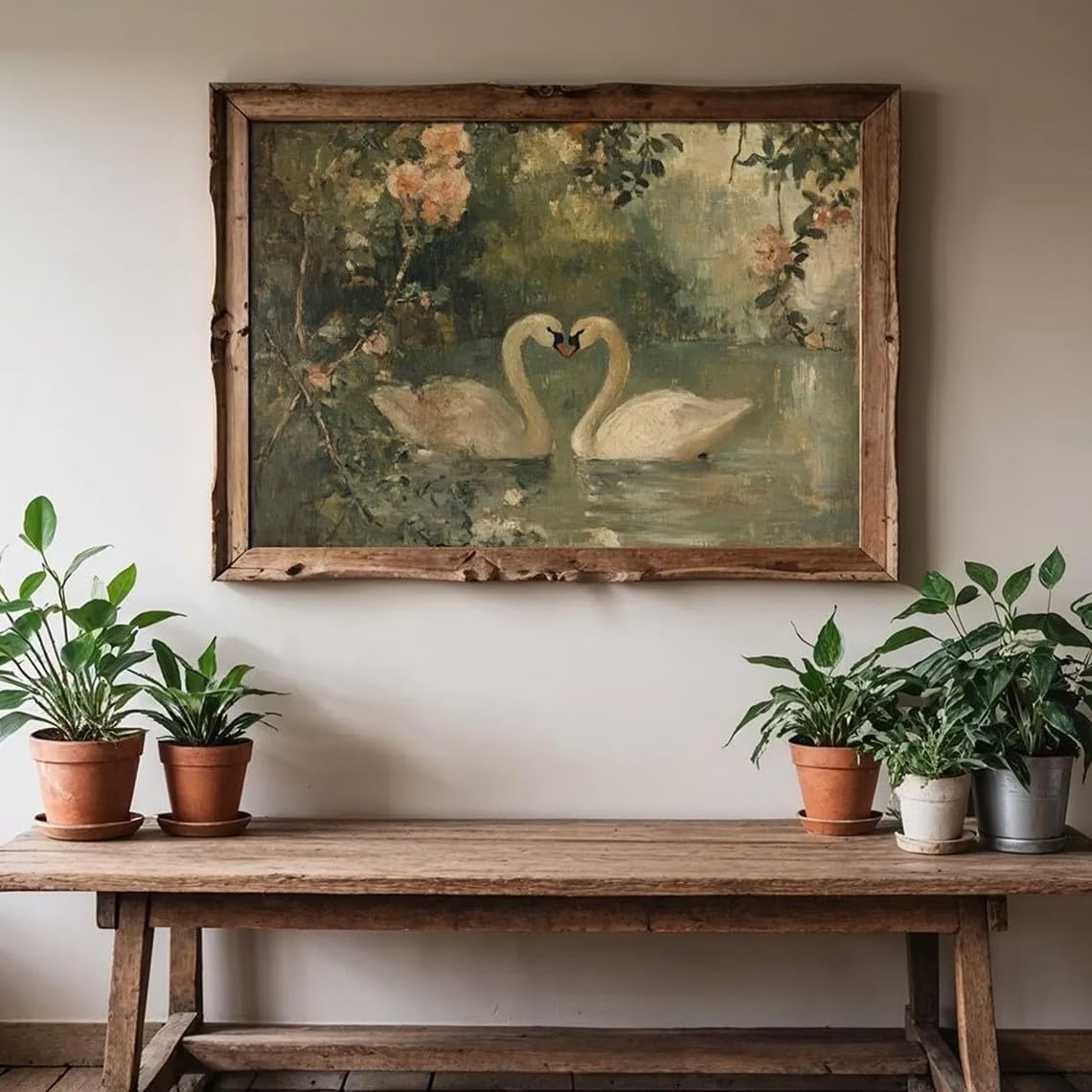 ZHAOLIN Vintage obraz z cytatem, obraz łabędzia, szałwia zielona grafika artystyczna, romantyczna dekoracja wiejskiej farmy, plakat na płótnie do wystroju domu (60 x 90 cm/Rozciągnięte płótno)