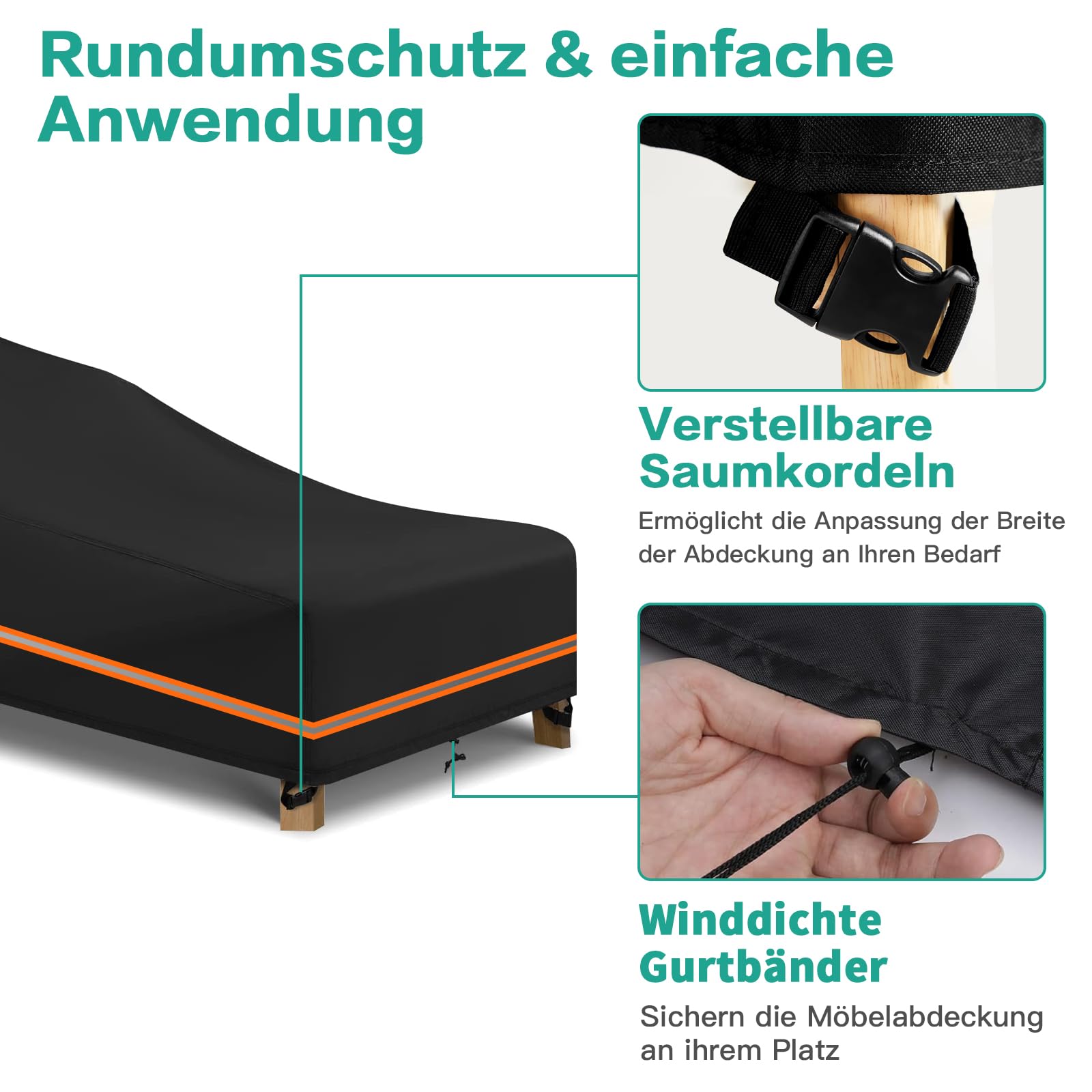 Housse de Chaise Longue Exterieur Imperméable Protection Transat Bain de Soleil Oxford 600D Durable Anti-UV & Résistante aux Intempéries 200x75x40cm