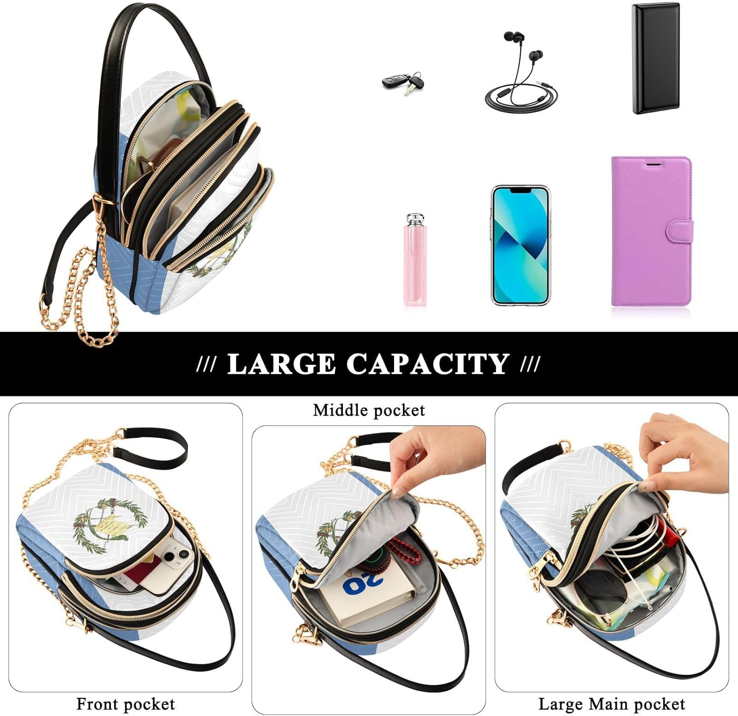Patriot Flag Cell Phone Purse Crossbody Handbag Durable Shoulder Bag Sturdy Travel Pouch