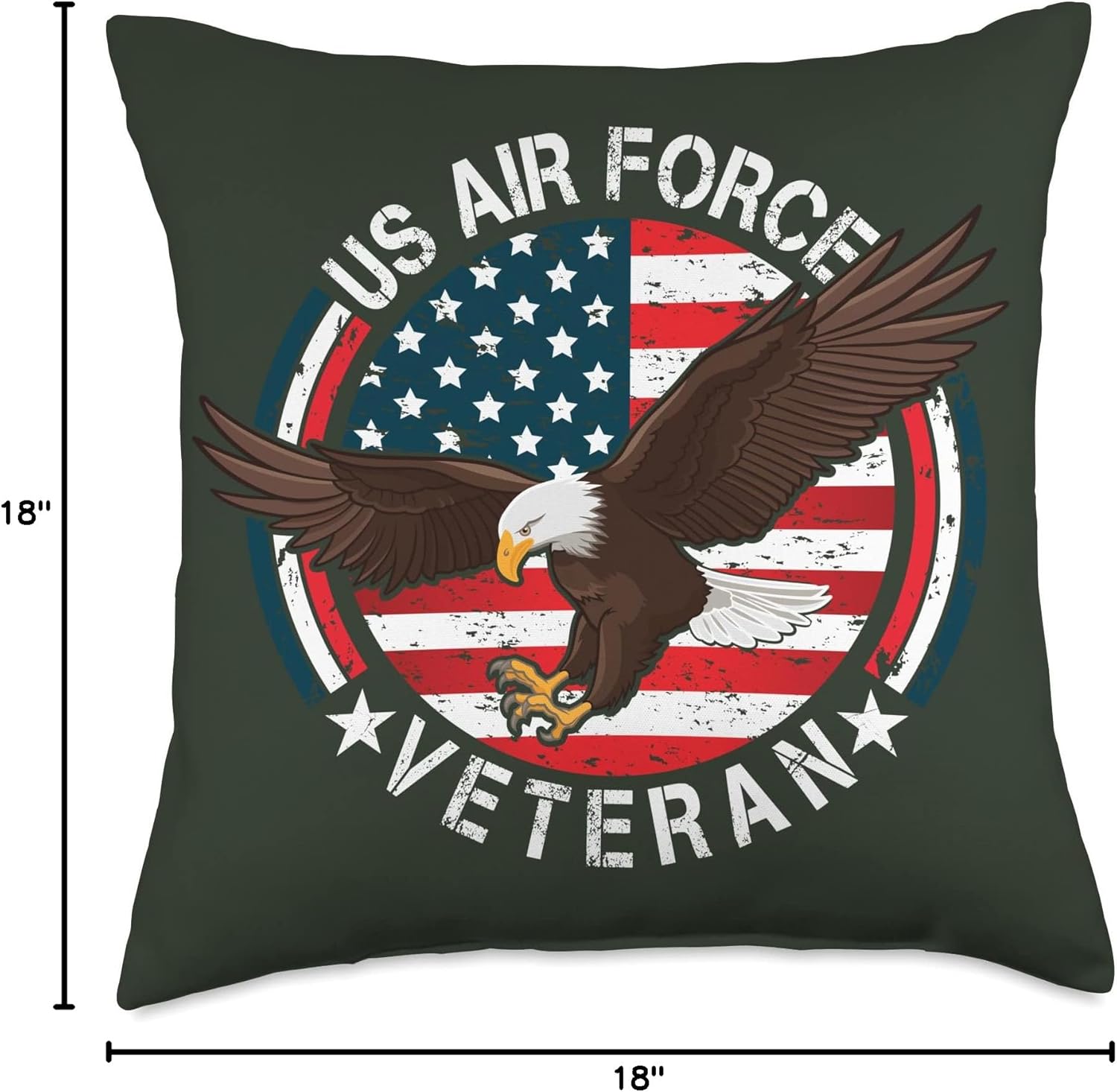 US Air Force Veteran, Eagle Vintage American Flag Veteran Throw Pillow
