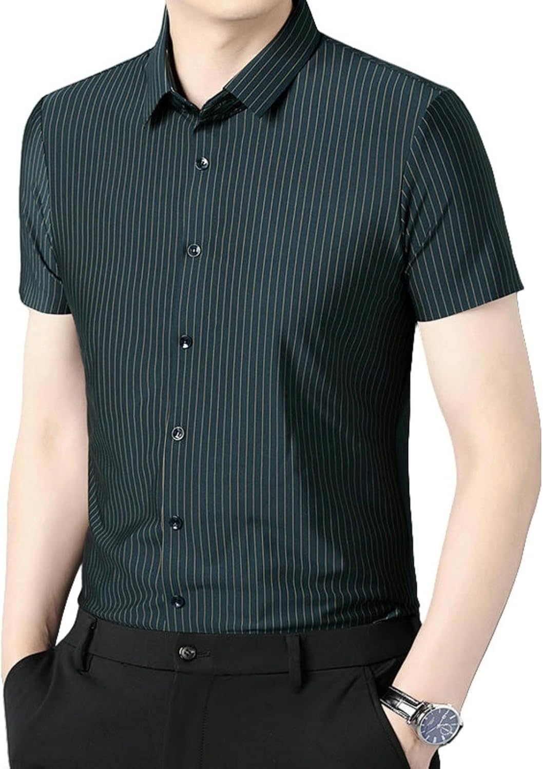 Men's Summer Trendy Business Casual Versatile Breathable Seamless Ice Silk Short Sleeve Shirt