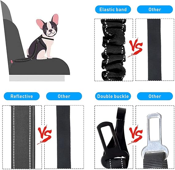 Universal Dog Seat Belt,Double Buckles Design Dog Seat Belt Tether,Seat Belt for Dog Car with Elastic Buffer and Adjustable,Pet Vehicle Harnesses for Most Cars,Perfect for Travel and Daily Use