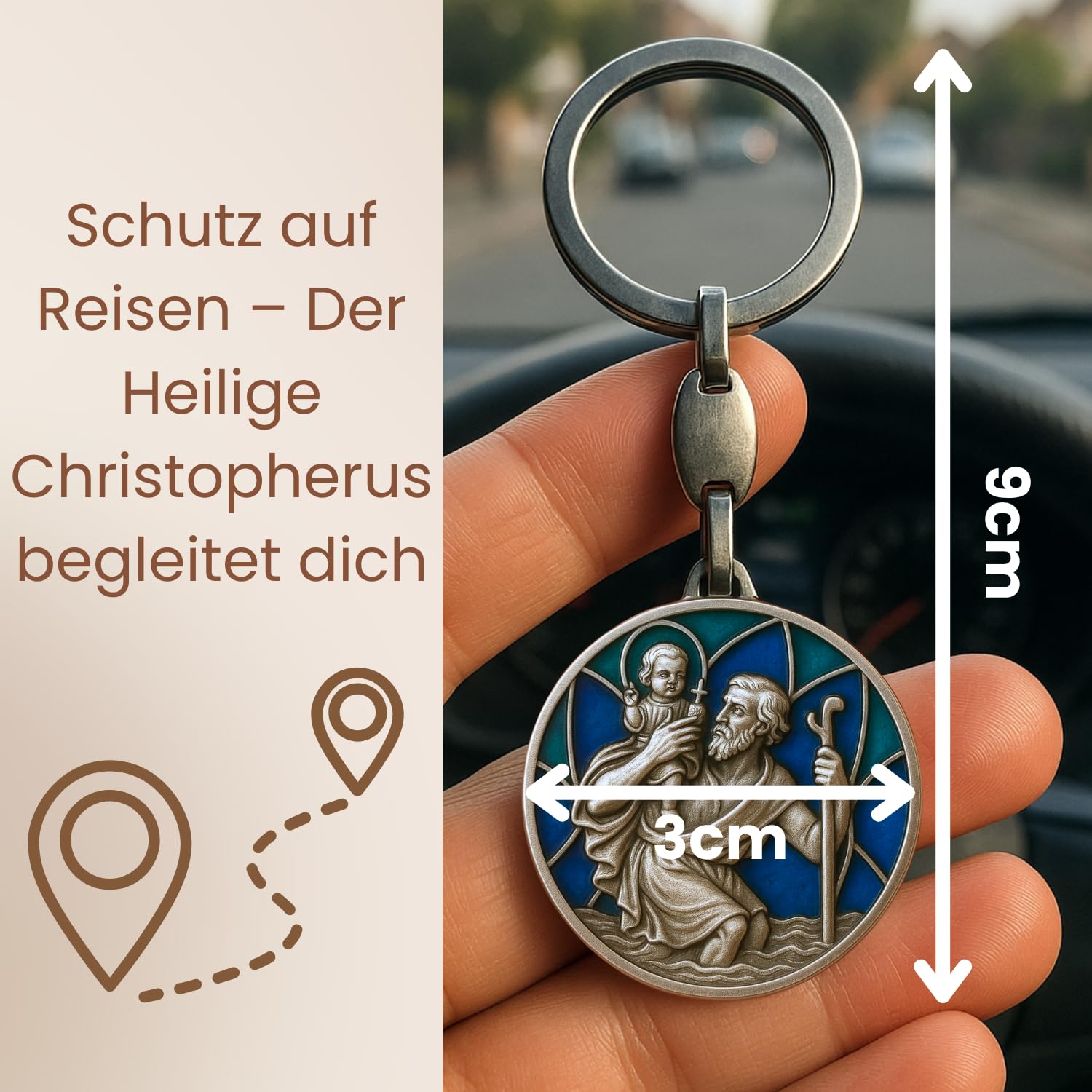 Święty Krzysztof Brelok do samochodu – Brelok z świętym Krzysztofem dla kierowców – Patron kierowców – Święty Krzysztof dla samochodu, Święty Ch, jeden rozmiar