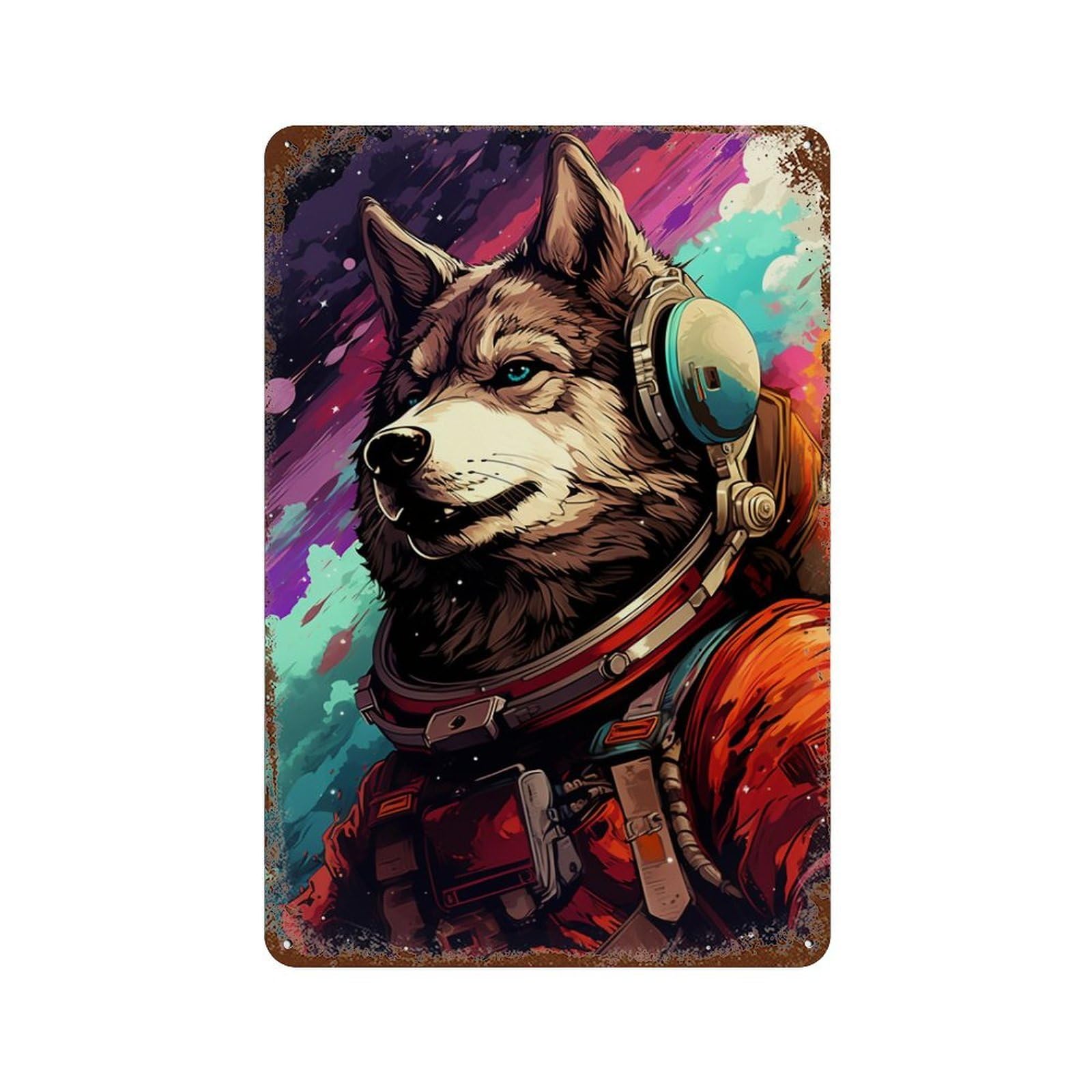 Space Wolf Adventure -1 Decorative Tin Sign 11.8"x7.9", Rustic Home Decor for Cafe, Home Bar And Lounge Decor