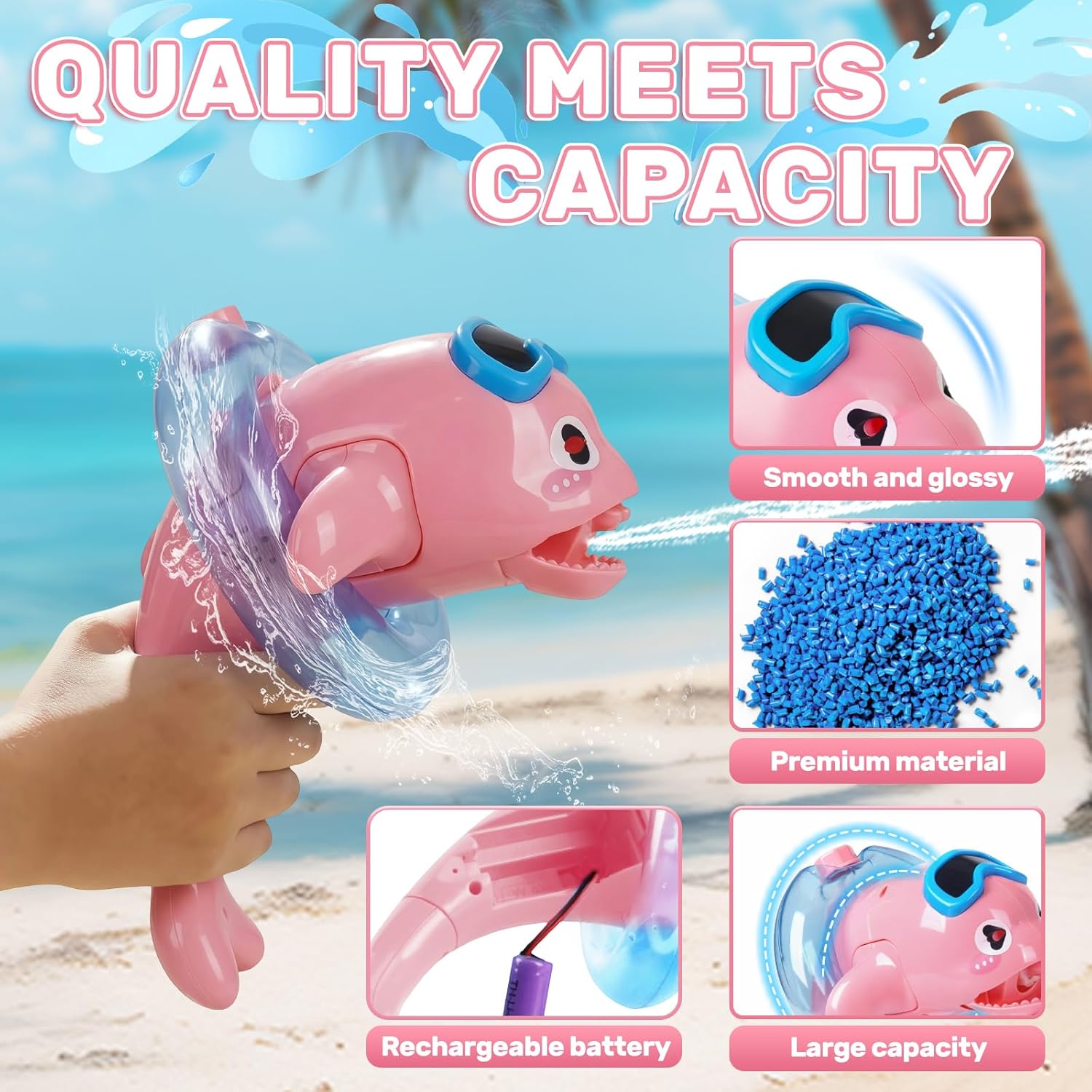 Pink Dolphin Electric Water Gun for Kids, Automatic Squirt Water Gun Toy with Sound & Light, 32FT Long Range, Summer Outdoor Beach Pool Water Toys for Boys Girls Toddlers
