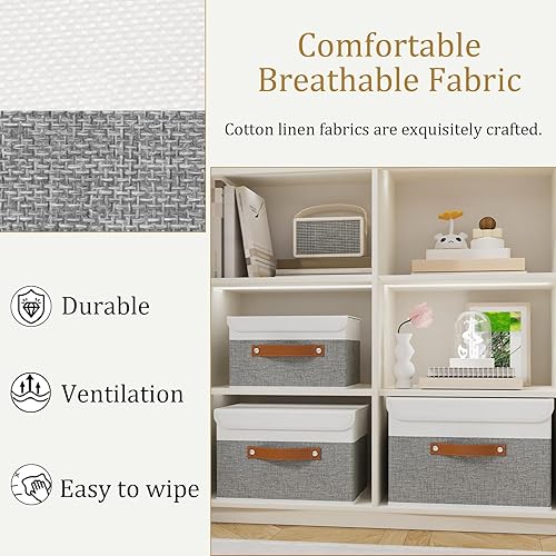 Miniatura 4 de OUTBROS Cajas de almacenamiento plegables con tapas, organizador grande de tela de lino, organizadores de armario para almacenamiento de ropa,