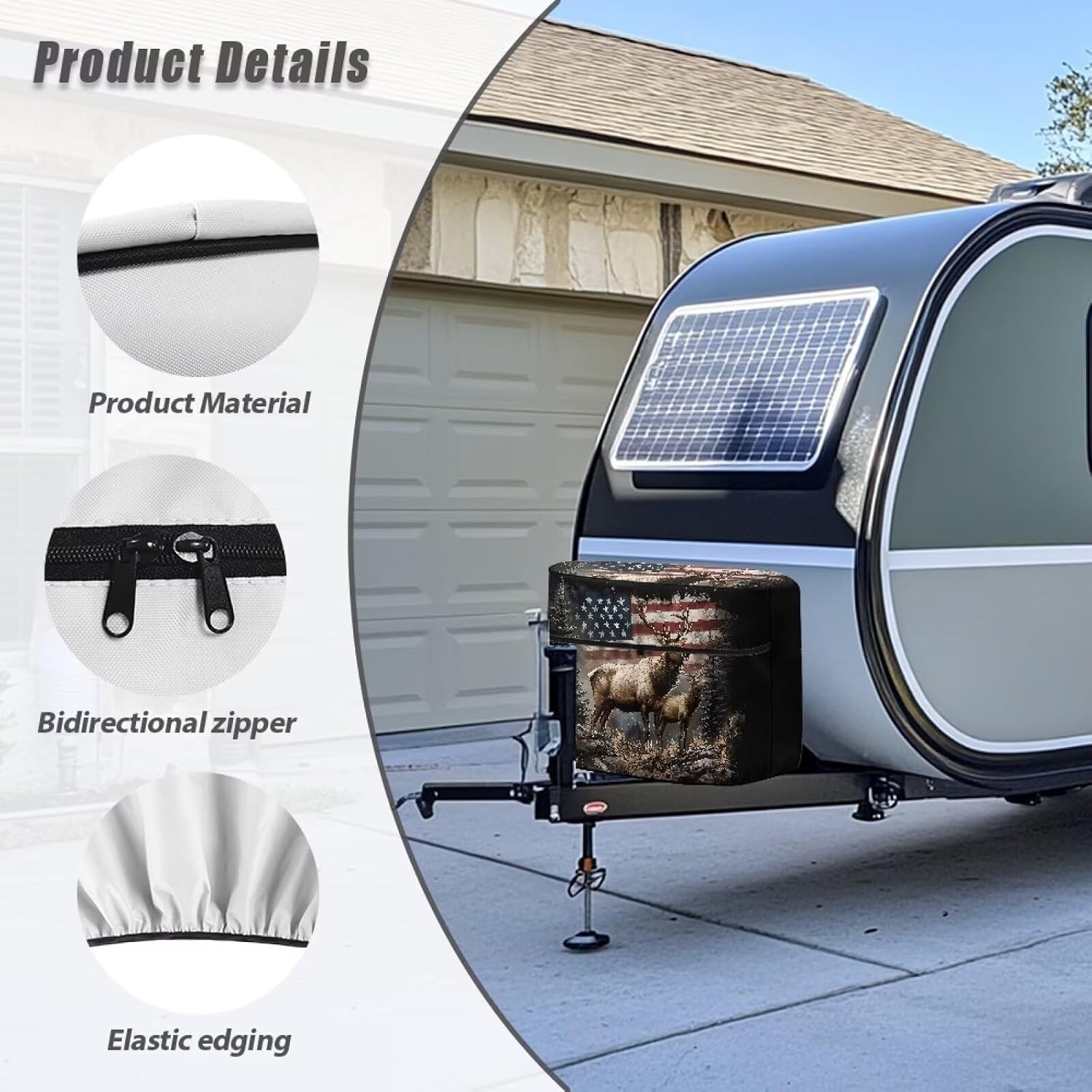 Boatee USA Flag Deer RV Propane Tank Cover Propane Tank Cover Easy to Install Dirt-Proof Propane Gas Tank Cover for Double 30lb Camper All Weather Protection