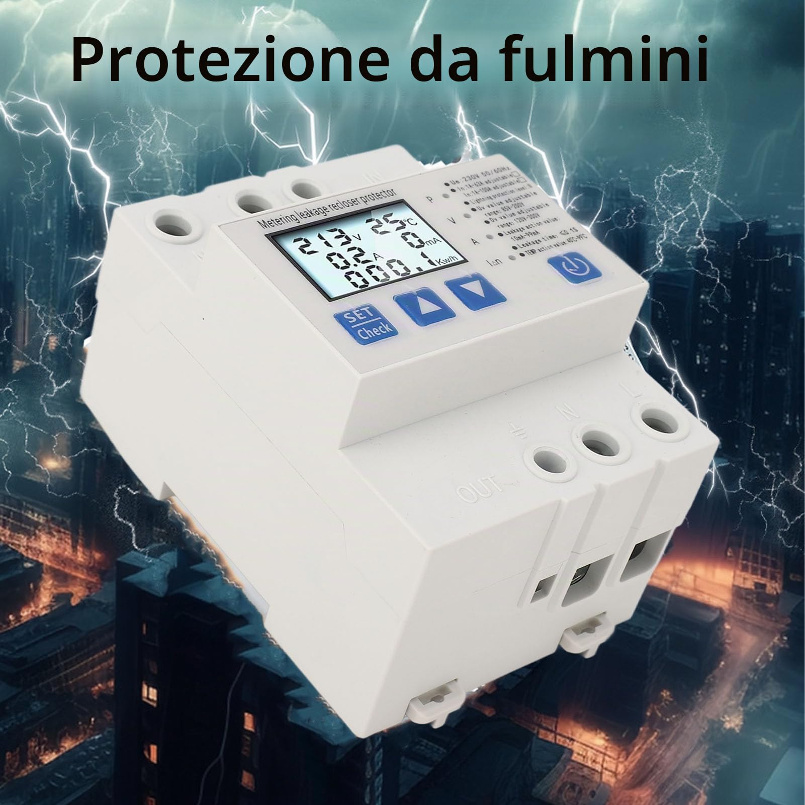 Protettore di Alimentazione Sovratensione con Ripristino Automatico, Protezione Sovratensione e Sottotensione Regolabile 230 V CA 1 A A 63 A