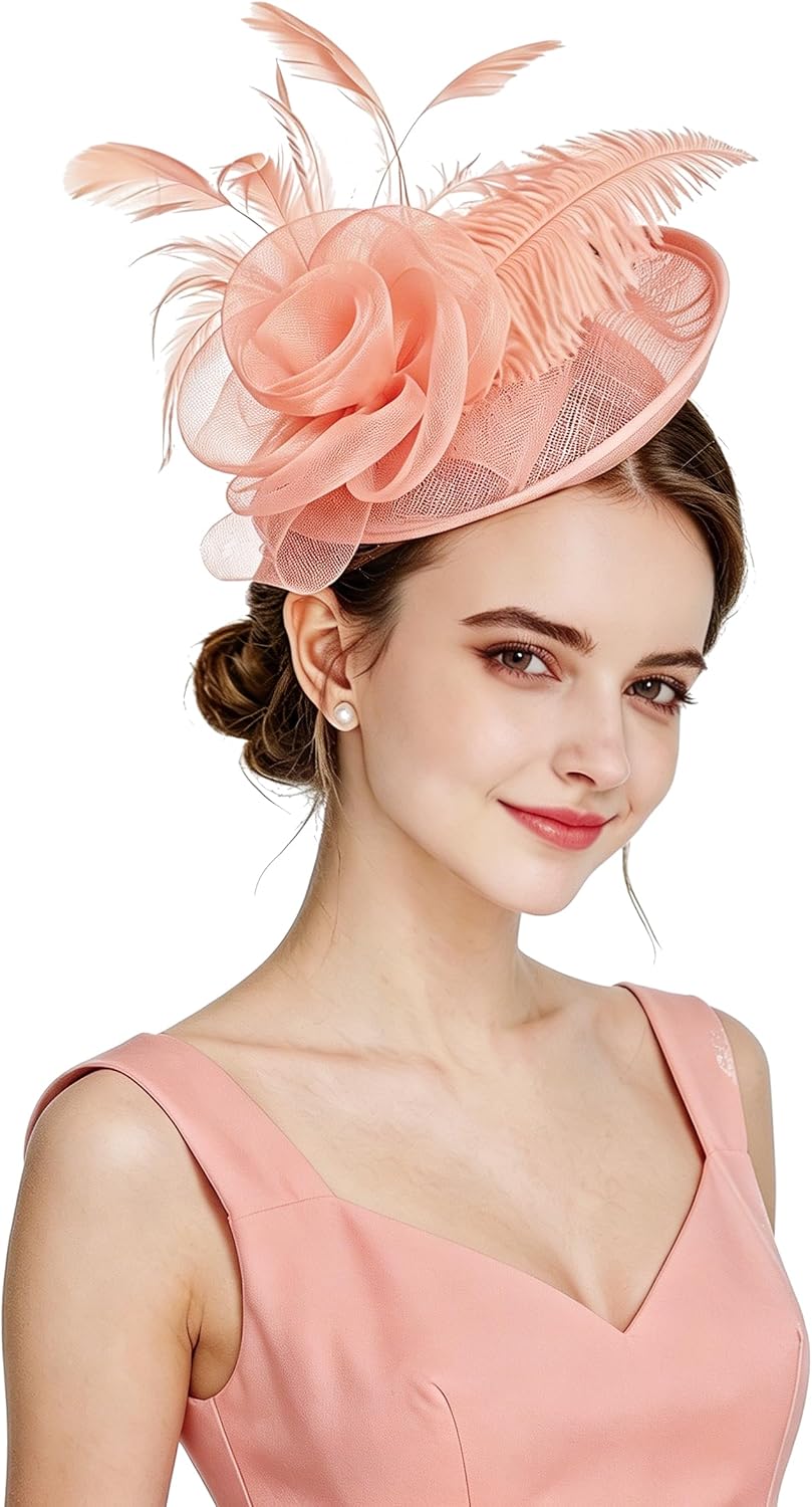 Z&X Sinamay Fascinator Pillbox Hats for Women Feather Flower Church Derby Headband Clip Wedding Tea Party Hat