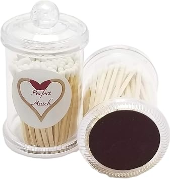 Perfect Match White Label 100 Wooden Safety Matches in Clear Acrylic Plastic Box with Cover and Striker on Bottom 2.25 inches Tall 1 Count