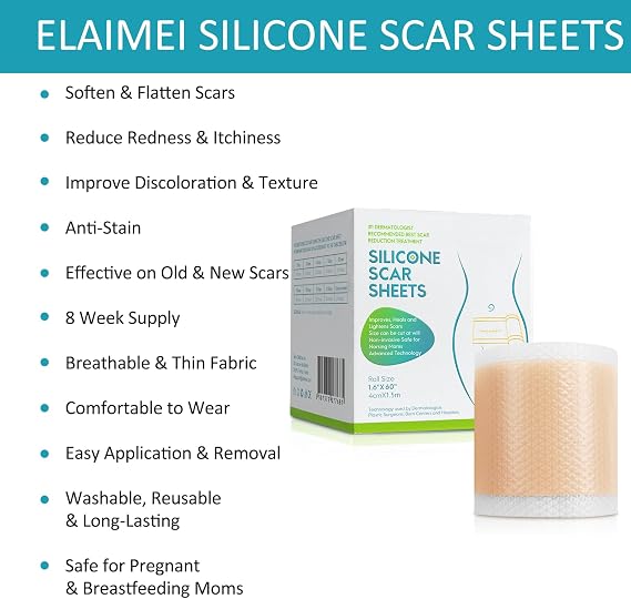 Silicone Scar Sheets, Silicone Scar Tape Roll for Body, Scar Removal Sheet Long Strips, Silicone Strip for Uneven Skin Texture (1.6 x 60)