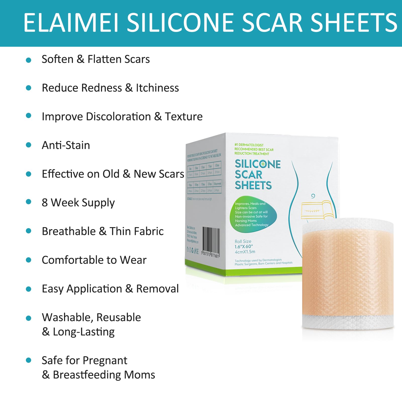 Silicone Scar Sheets & Tape Roll (3M) Scar Removal, Keloid,Surgery, Acne,Marks e