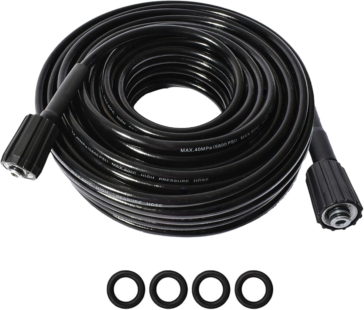 25FT High Pressure Washer Extension Hose 1/4" inch M22-14mm/15mm Fittings Kink Resistant Power Washer Replacement Hose For Most Brand 5800PSI