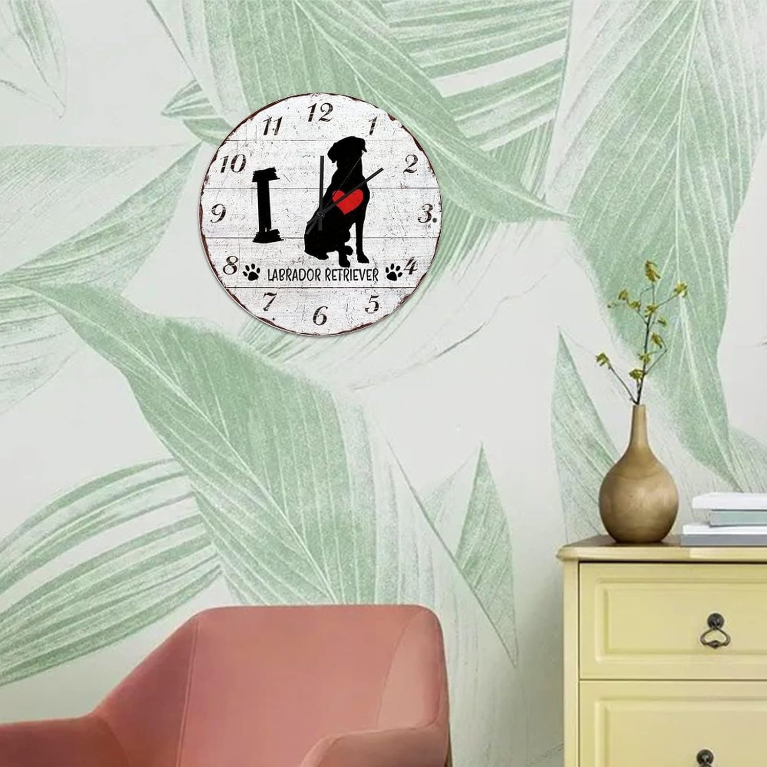 I Love Labrador Retriever Wall Clock Arabic Numerals Wooden Clock 10in Silent & Non-Ticking Battery Operated Arts and Crafts Popular Wall Decor for Farmhouse Study Room Shop Man Cave image 5