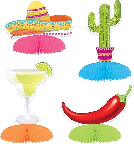 Beistle 16 piezas de centro de mesa para fiestas temáticas mexicanas y Cinco de Mayo, celebrándote desde 1900, 3.75 a 5.25 pulgadas, multicolor