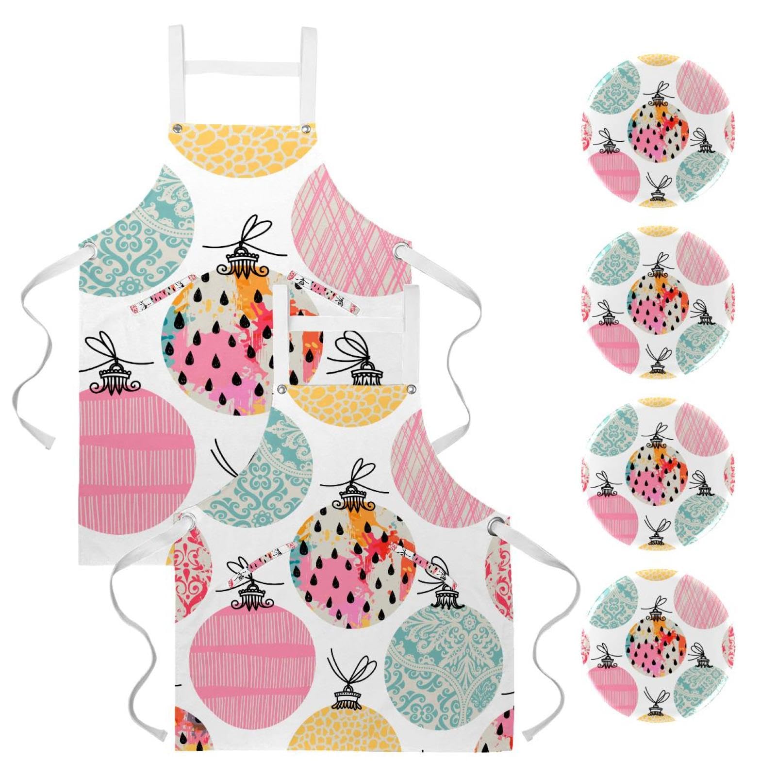Tablier de cuisine lot de 2 réglable multicolore Noël - 7