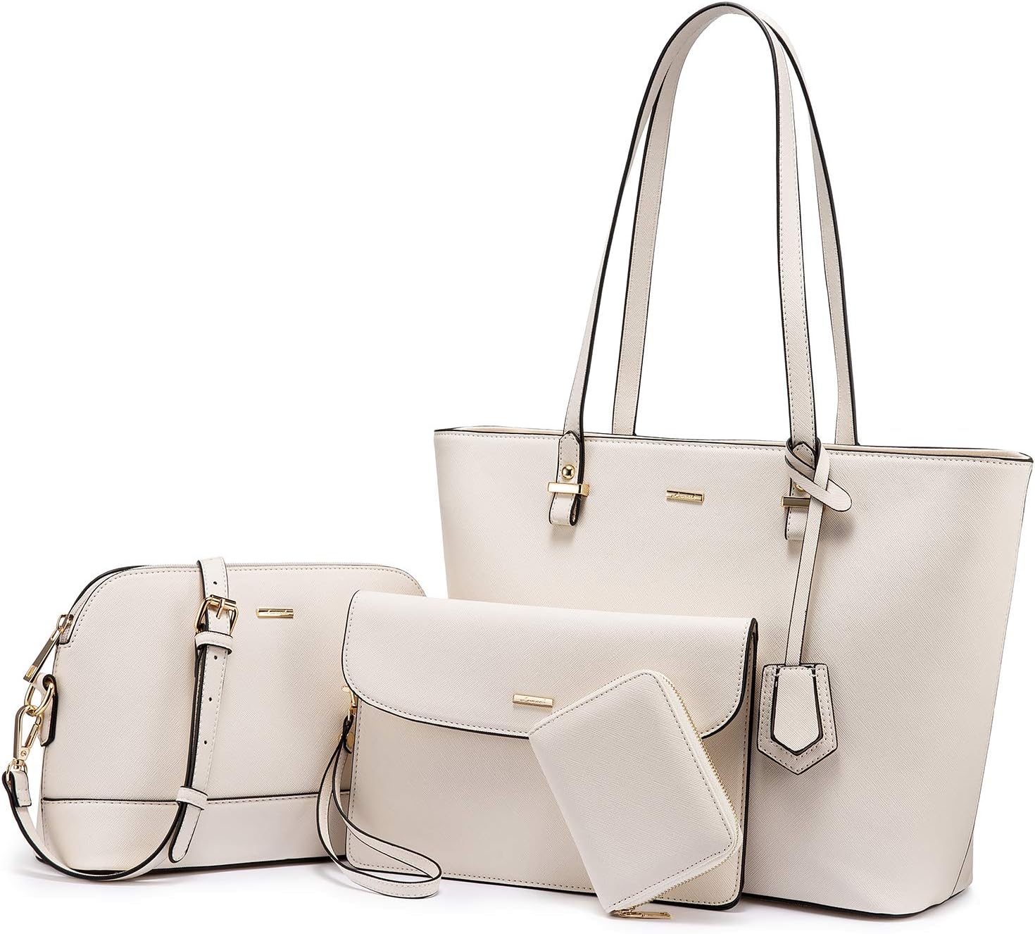 Handbags for Women Shoulder Bags Tote Satchel Hobo 3pcs Purse Set, Beige, M