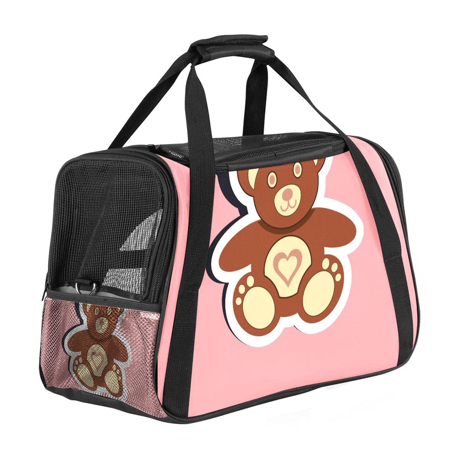 Sac de transport chat portable et souple avec motif ours rose mignon