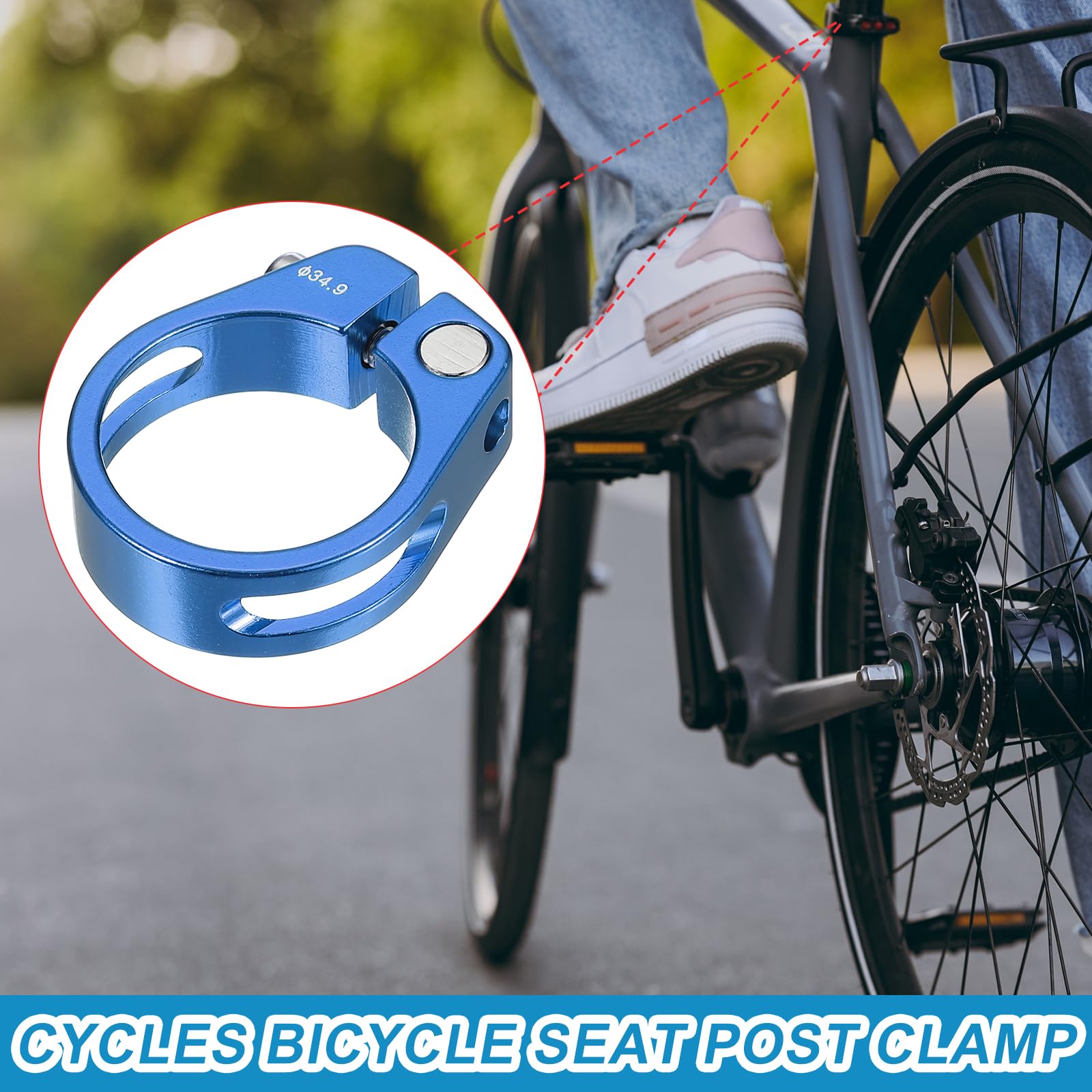 PATIKIL Zacisk sztycy rowerowej, 34,9 mm, stop aluminium, zacisk do szybkiego zwalniania, do roweru górskiego, szosowego, biegu, roweru składanego, niebieski