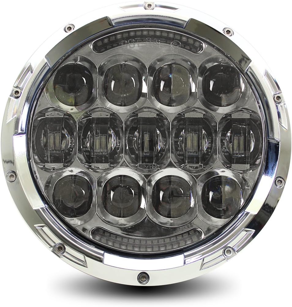 Cyron 105W URBAN Cree LED DOT Headlight + DRL, Bright White 6000K, 4800 Lumen, IP67 Waterproof, Wide Dual Angle Hi / Lo Beam, Socket H4 / H13 Adapter included, For Motorcycle and Jeep, Harley, Chrome