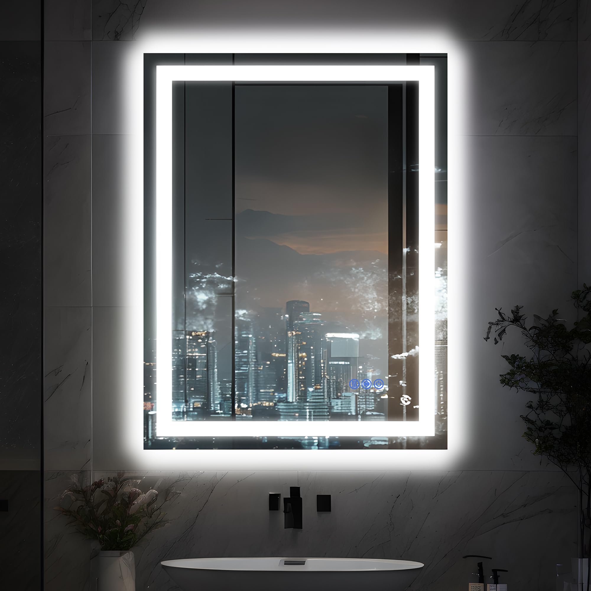 Antok 80x60cm LED Badezimmerspiegel mit Beleuchtung, dimmbarer beschlagfreier Smart-Spiegel mit 3 Farbtemperaturen, hohem CRI >90, Speicherfunktion, bruchsicherem Glas & ETL-Zertifizierung