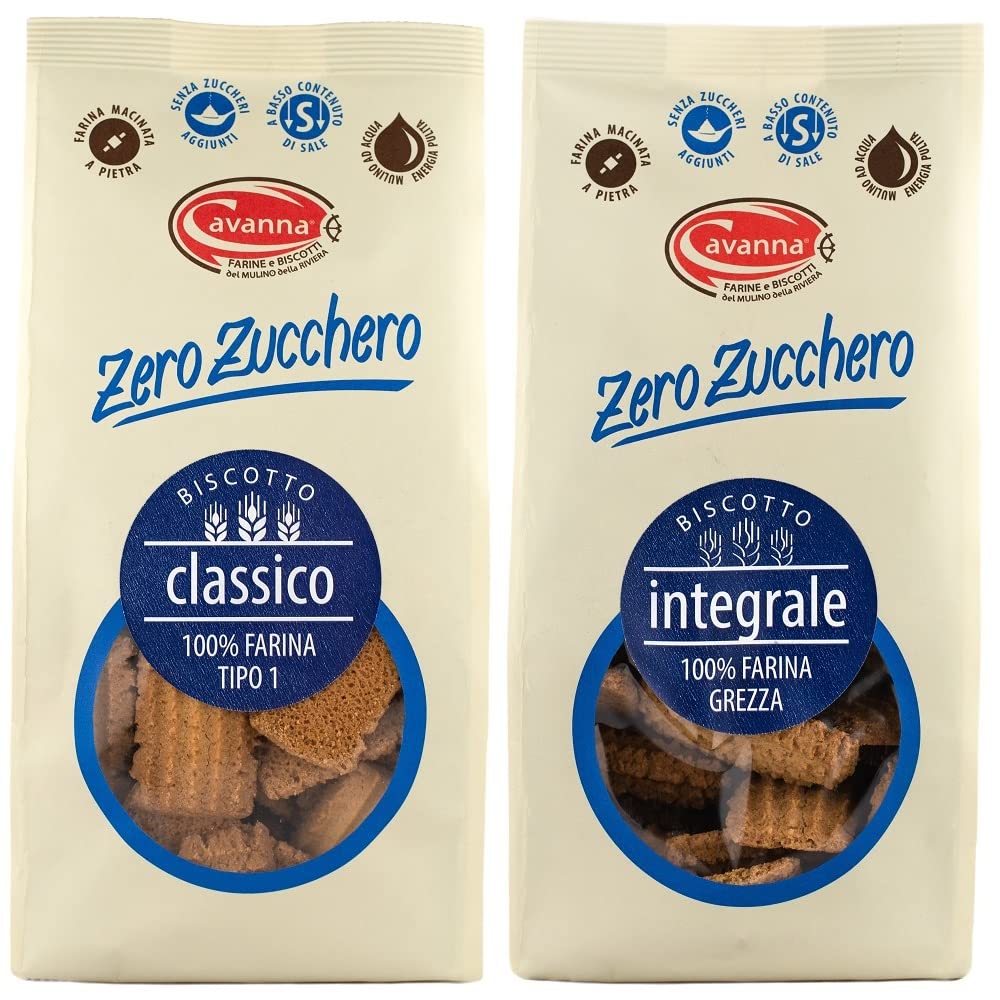 CavannaSugar Free Biscuits Mixed Selection (320g, Pack of 2) | Classic + Whole Grain | Gourmet Sugar Free Artisan Biscuits From Italy